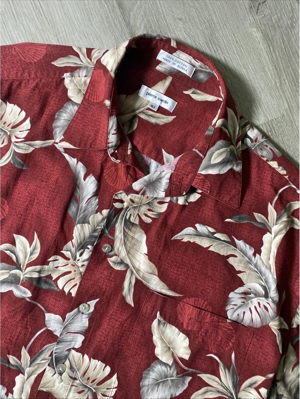 PIERRE CARDIN Hawaiian Shirt Button Up Casual Red Men’s XLT XL Tall